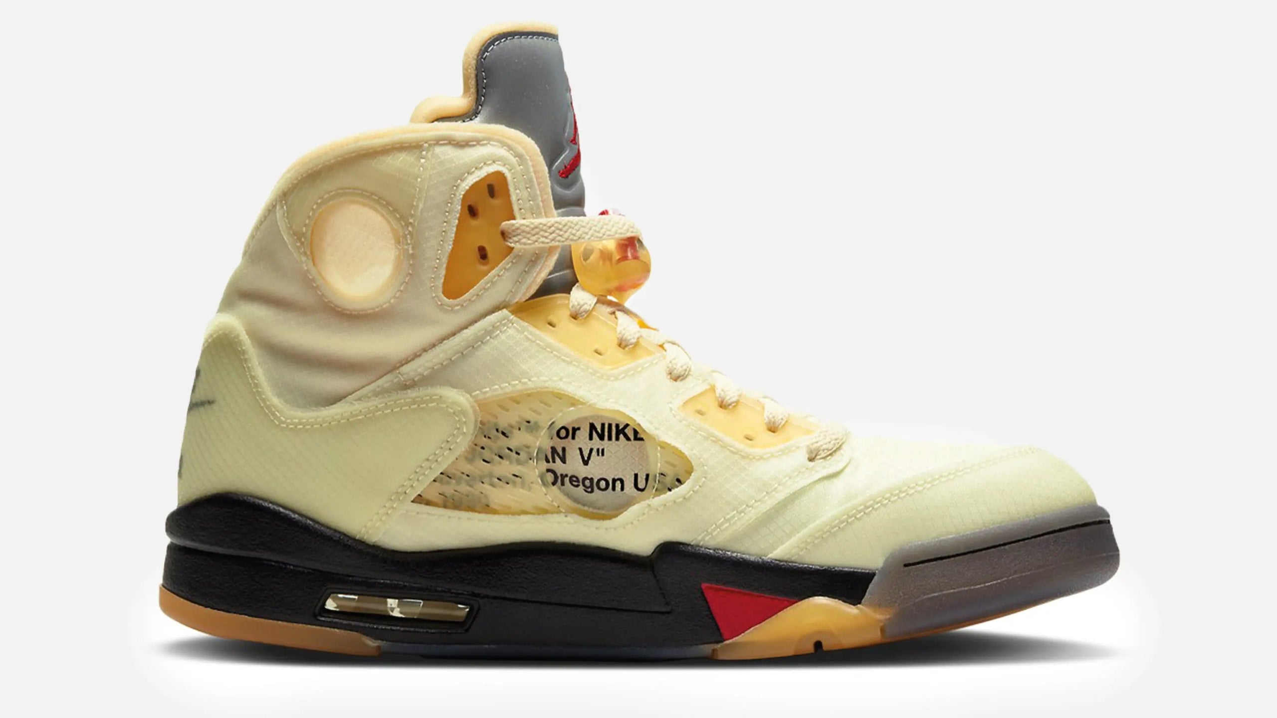 Air Jordan 5 Retro x Off White (Sail/Fire Red-Muslin-Black) - Patta