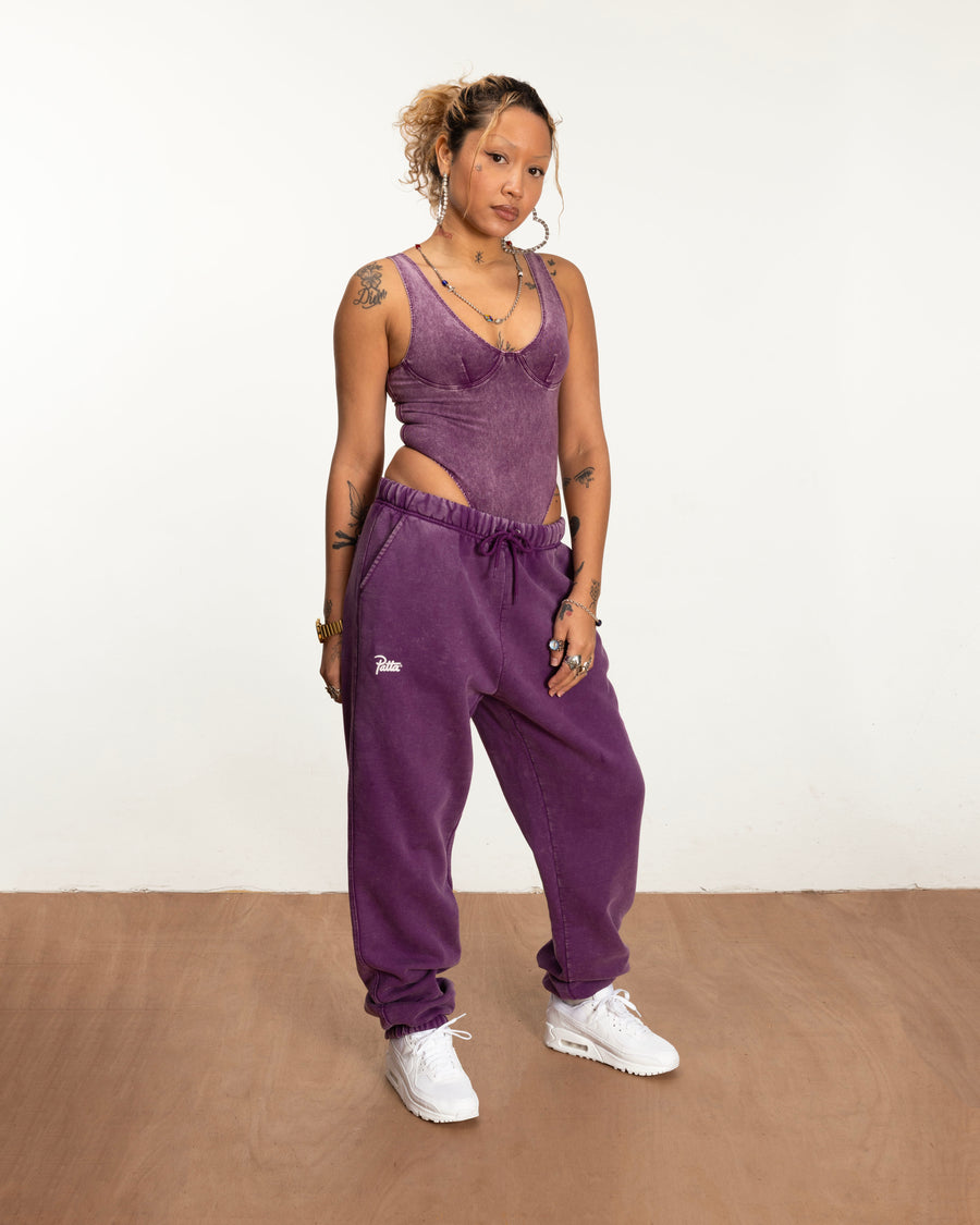 Patta Femme Acid Wash Jogging Pants (Dark Purple )