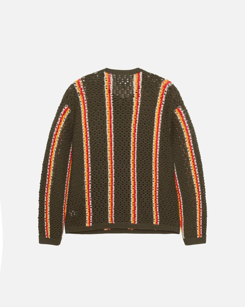 Patta x Stussy Stripe Loose Gauge Crewneck Sweater (Olive) - Patta